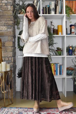 Opulance Damask Midi Skirt Rich Chocolate